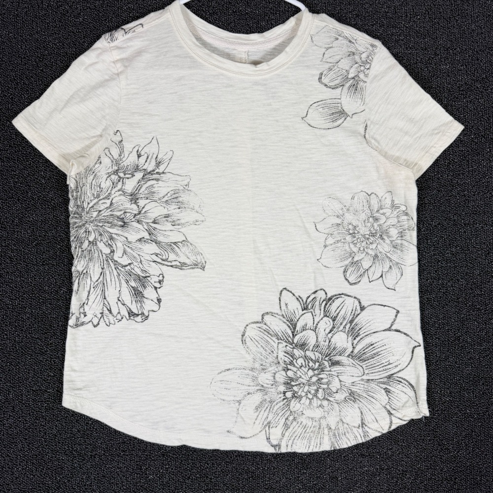 Pilcro The Bennie Floral Graphic T-Shirt Women's S Grey Short Sleeve Minimalist